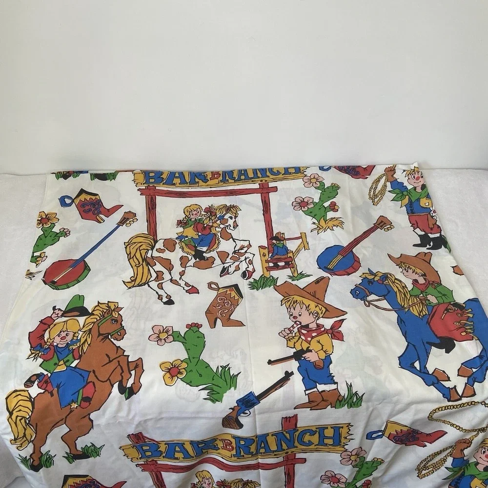 Cannon Western Cowboy Cowgirl Bar B Ranch Farm Rodeo Twin Size Sheet Set 1960's
